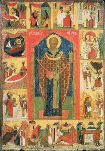 San Nicolás de Moshajsk con escenas de su vida de Russian School
